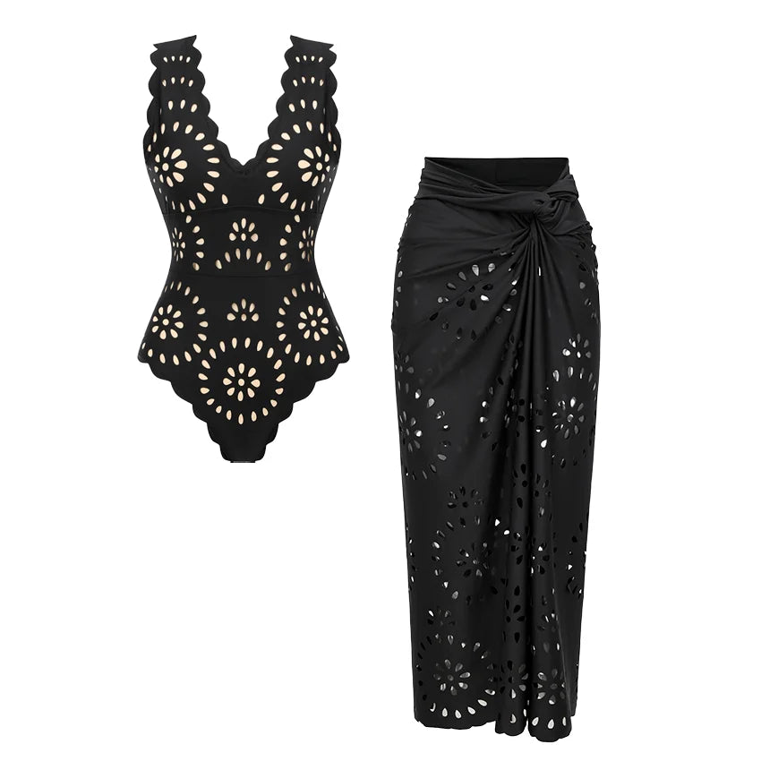 Elegant Women Deep V Neck Swimsuit Set for Summer 2026