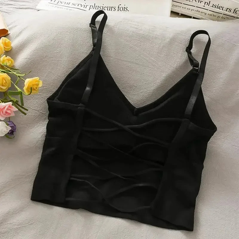 Backless Women's Tank Top with Built-In Bra for Summer