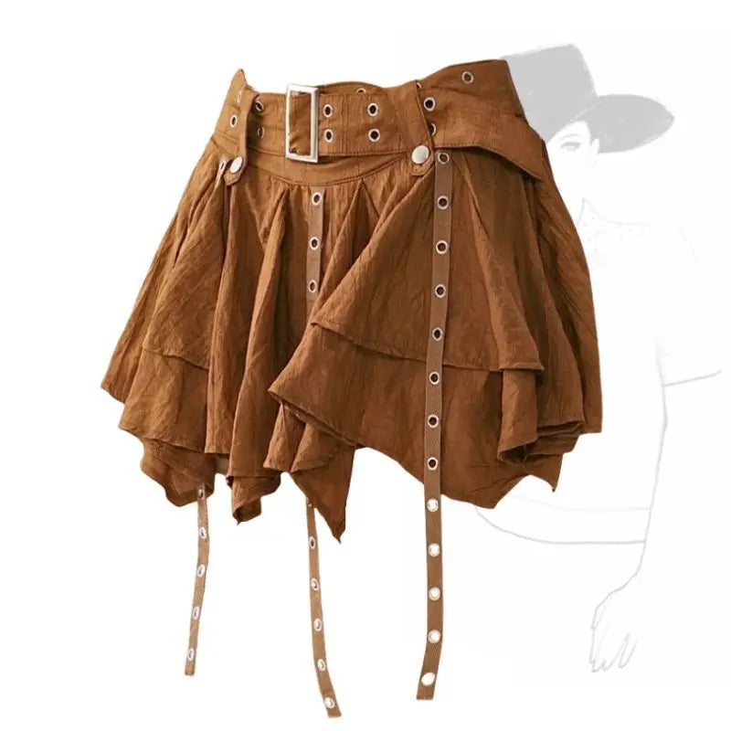 Vintage Irregular Ruffle Mini Skirt for Women