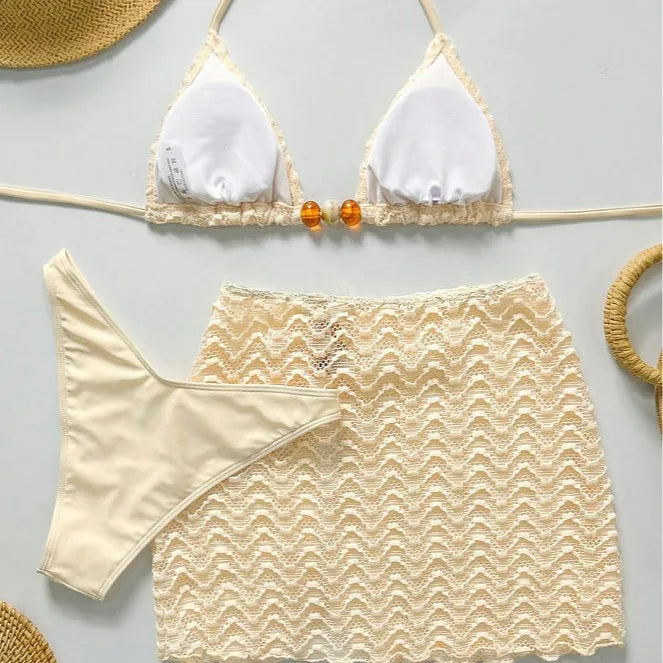 Stylish Halter Push Up Bra Bikini Set for Women in Polyester