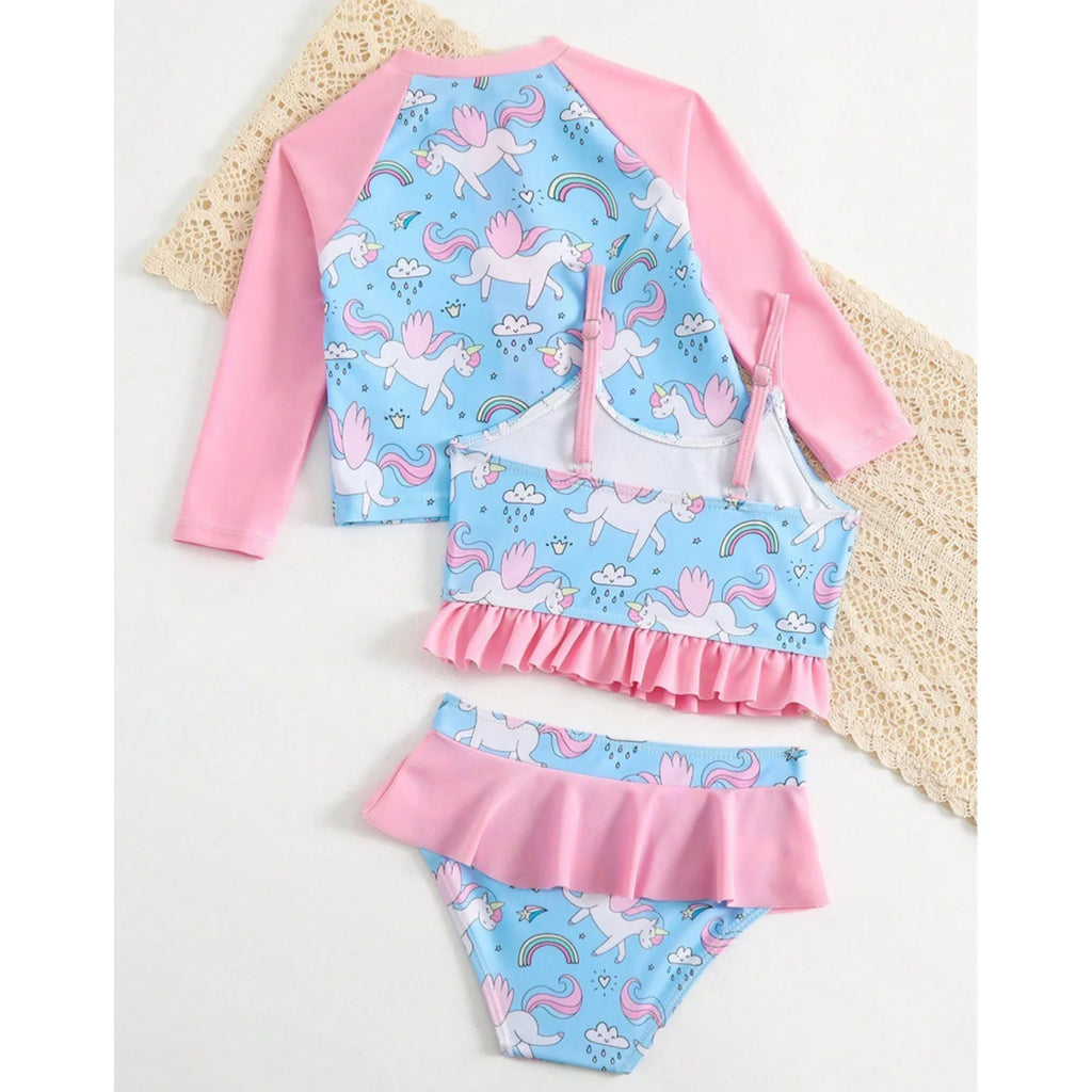 iEFiEL Girls 3-Piece Swim Set Long Sleeve Zippered Top