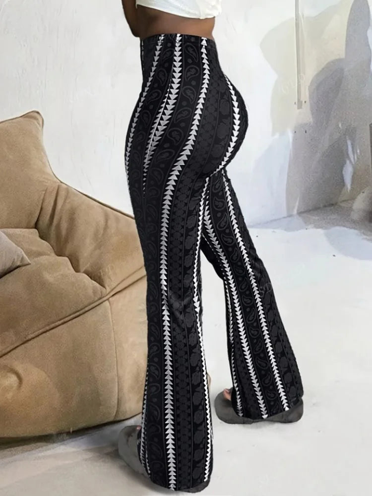 Flared Leggings for Women in Striped Print Casual Style