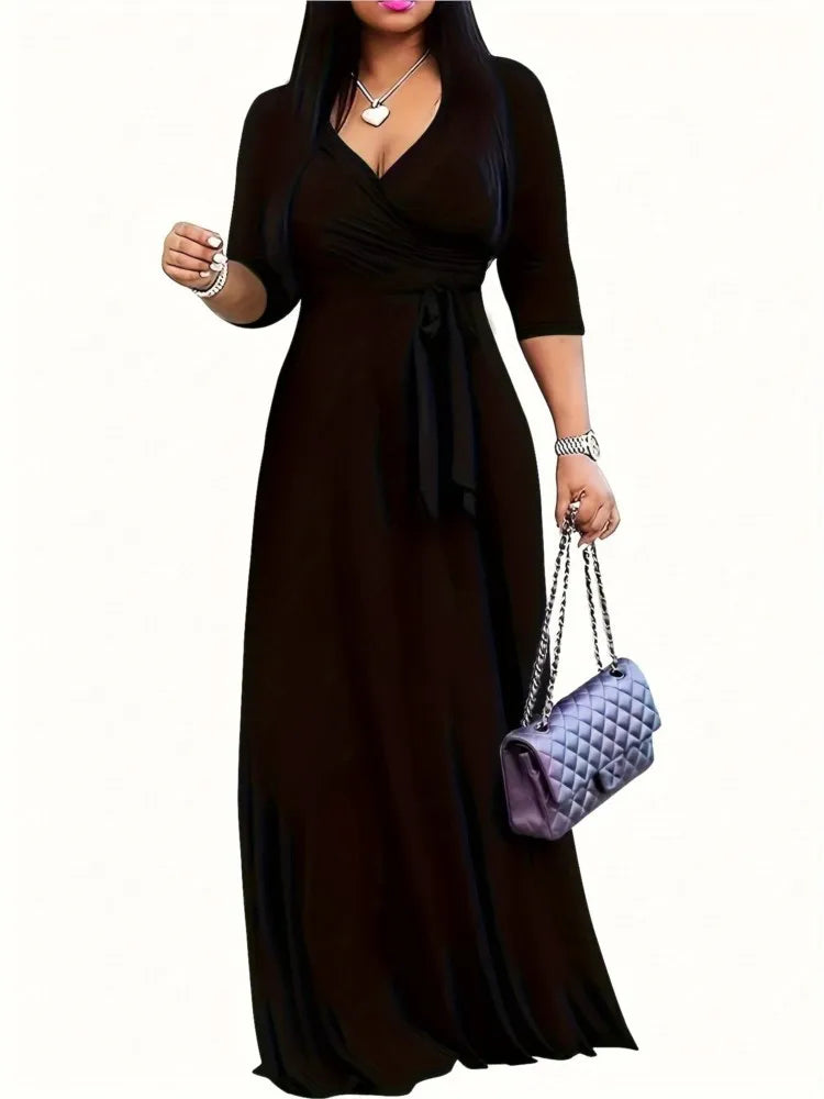 Casual Summer Print Dress with V-Neck and Lace-Up Detail
