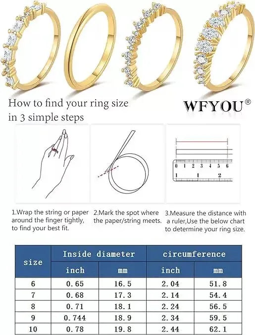 14k Gold Plated Stacking Rings Set with Zirconia for Women
