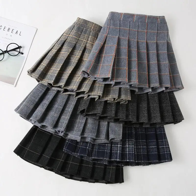 Vintage Plaid Pleated Skirt for Girls Ages 7-13