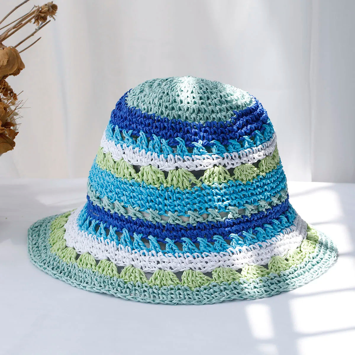 Multicolor Straw Bucket Hat for Women - Casual Summer Style