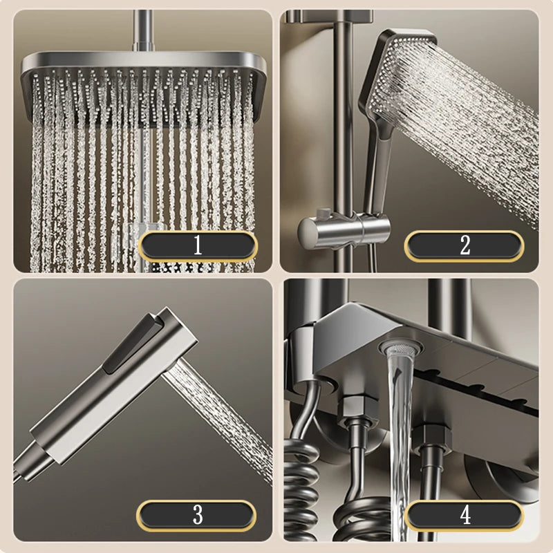 Black and White Gray Shower Set with Digital LED Display