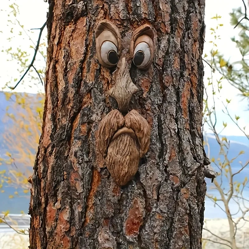Rustic Resin Tree Face Ornaments for Creative Garden Decor