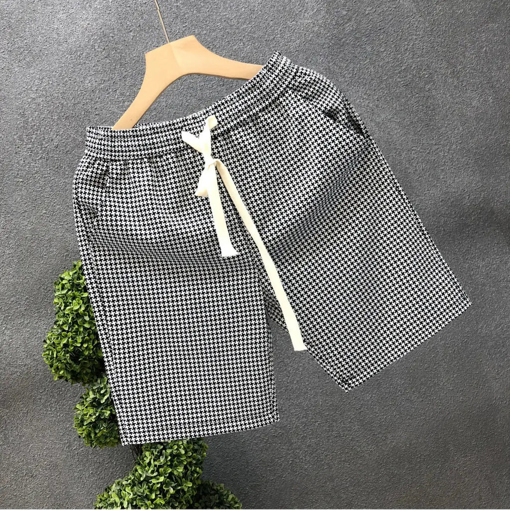 Men's Quick Dry Casual Shorts with Elastic Waist in Plaid