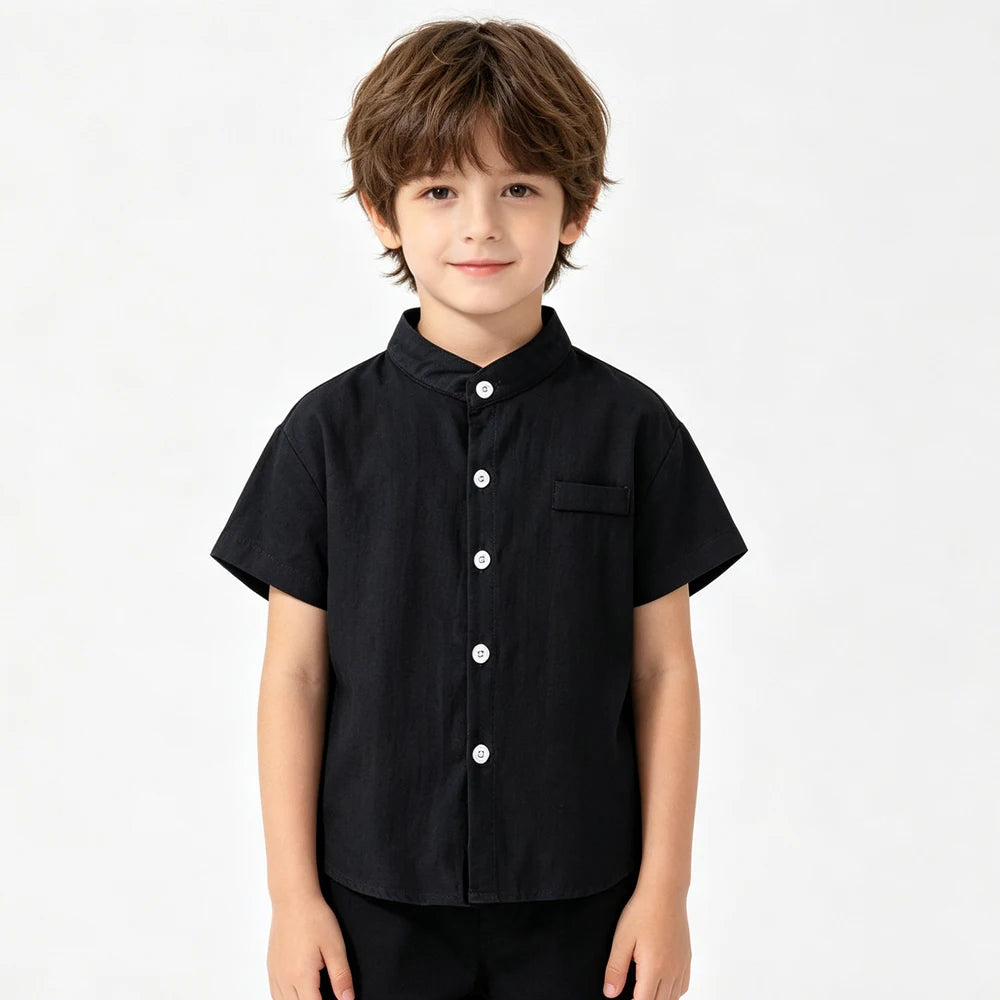 Boys Cotton Short Sleeve Dress Shirt Blouse for Summer