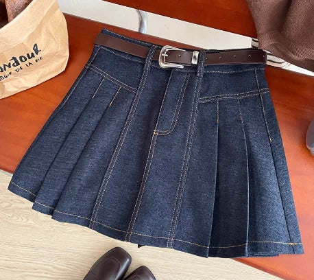 Vintage Black A-Line Skirt for Women in Imitation Denim
