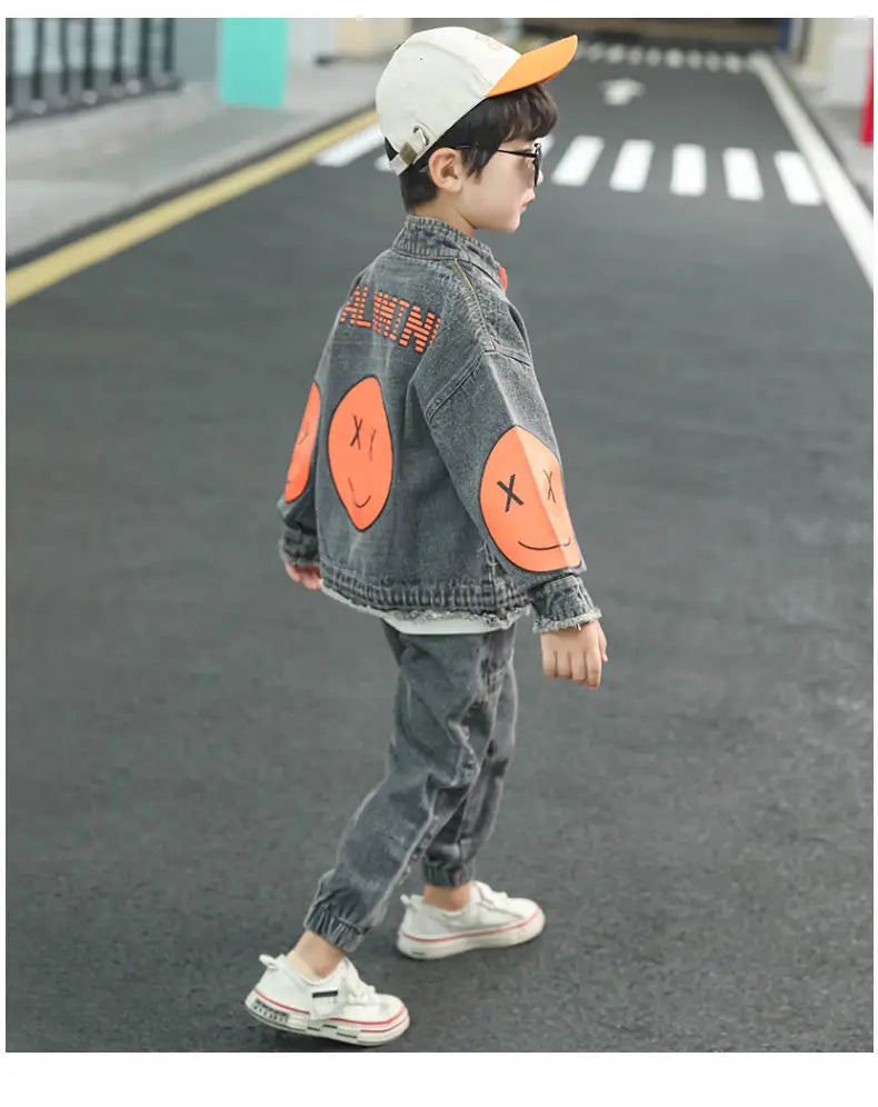 FUKEXIN Boys Denim Tracksuit Set for Ages 4-6 Years