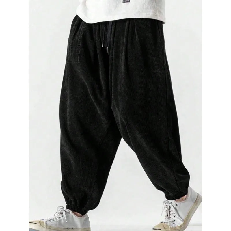 CHUJIE Spring and Autumn Men's Corduroy Pants Solid Color Casual Sports Breathable Short Pants Sports Pants Men's Style