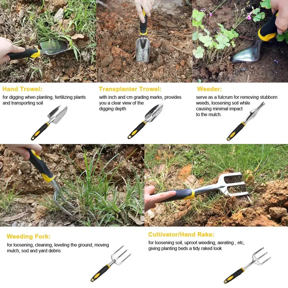 Ergonomic Garden Tool Set with Iron Trowel and Rake