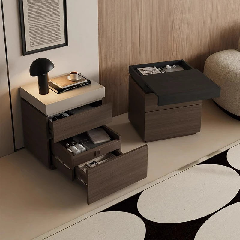 Solid Wood Nightstand with Hidden Compartment in Modern Style