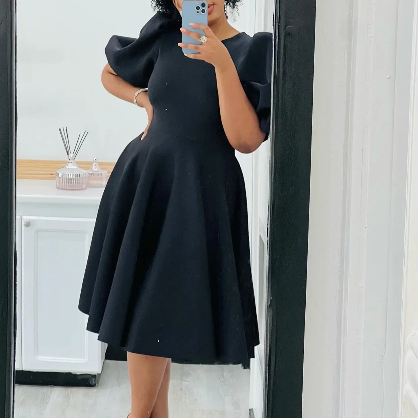 Luxury Polyester A-Line Dress with O Neck for Women