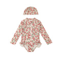 Cute Flower One-piece Long-sleeved Girls Swimsuit for Summer