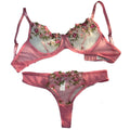 Transparent Embroidered Floral Bra and Panties Set for Women