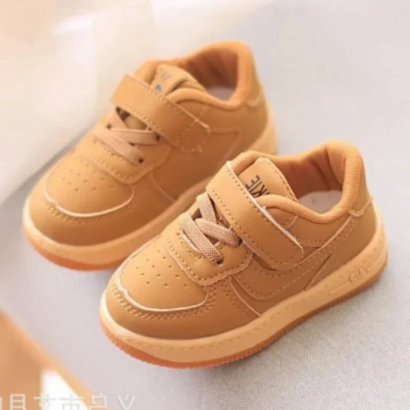 Boys White Black Yellow PU Sneakers for Autumn Winter