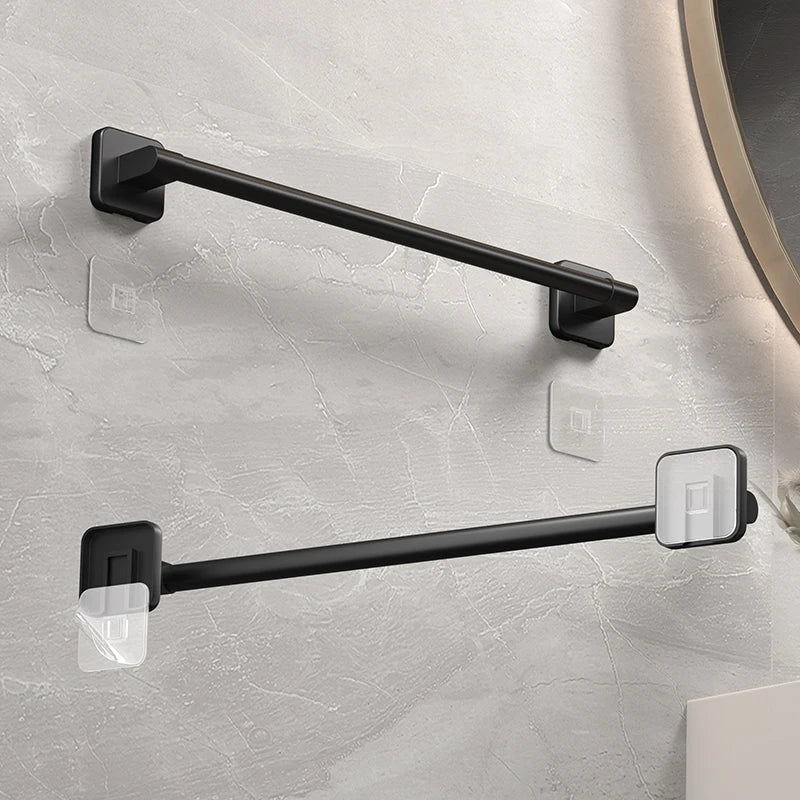 Self-Adhesive Aluminum Alloy Bathroom Towel Rack in Black
