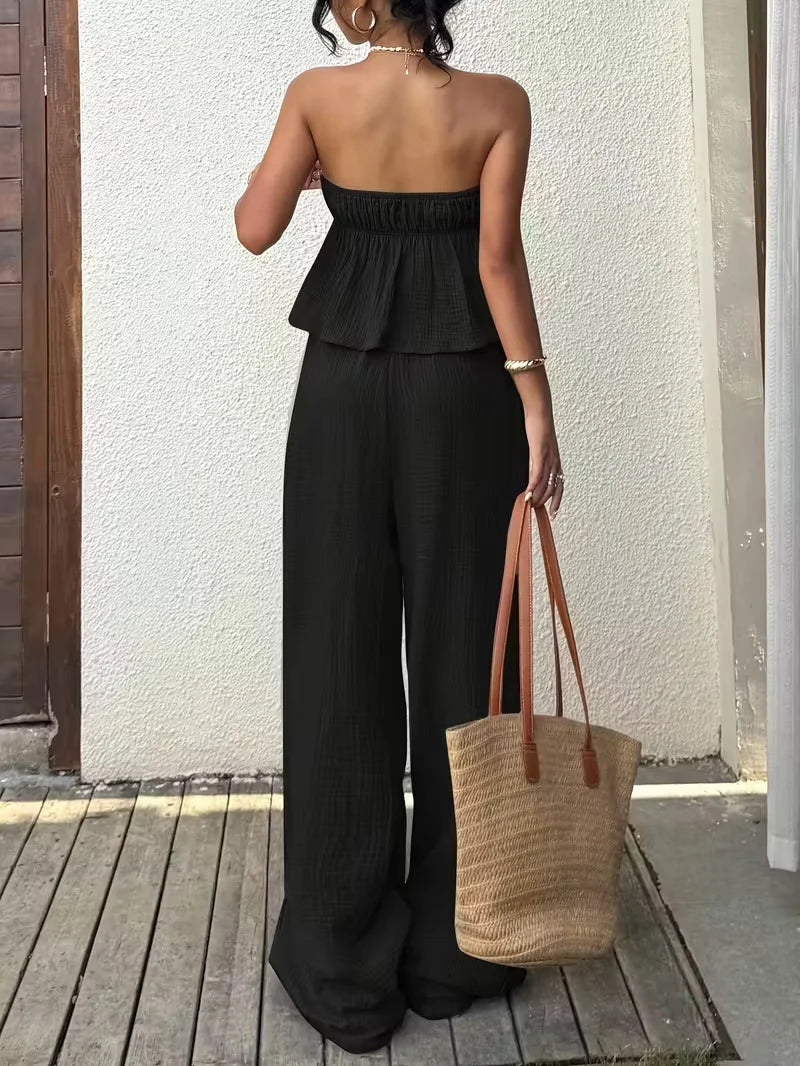 Lace Up Casual Two-Piece Set for Women in Soft Jersey
