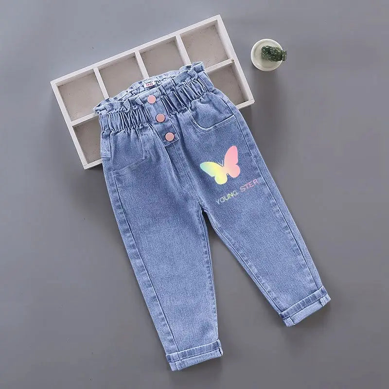 Girls Denim Pencil Pants with Elastic Waist for Casual Wear