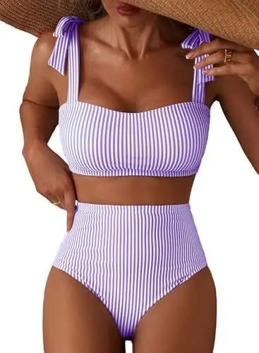 Striped High Waisted Bikini Set for Women by MALEY LifeStyle