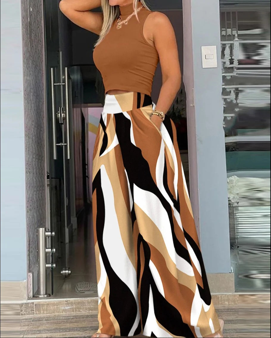 2025 Women's High Waist Wide Leg Pants Set for Summer Style