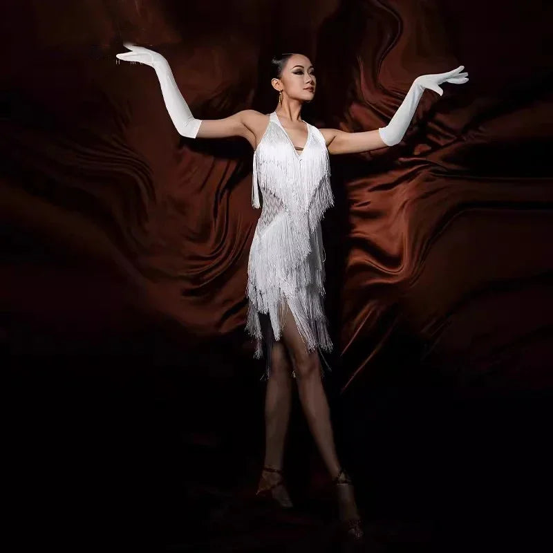 Elegant Black Backless Fringe Dress for Latin Dance Competitions