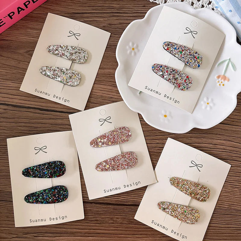Glitter Teardrop Hair Clips for Girls - Cotton Blend Barrettes