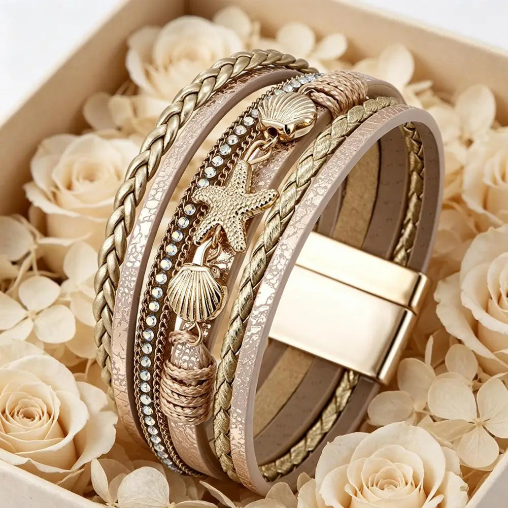 Multi-Layer Bohemian Faux Leather Braided Bracelet for Women