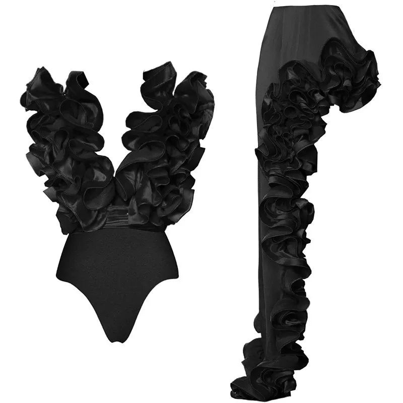 Ruffle Print Bikini Bodysuit Swimwear for Women