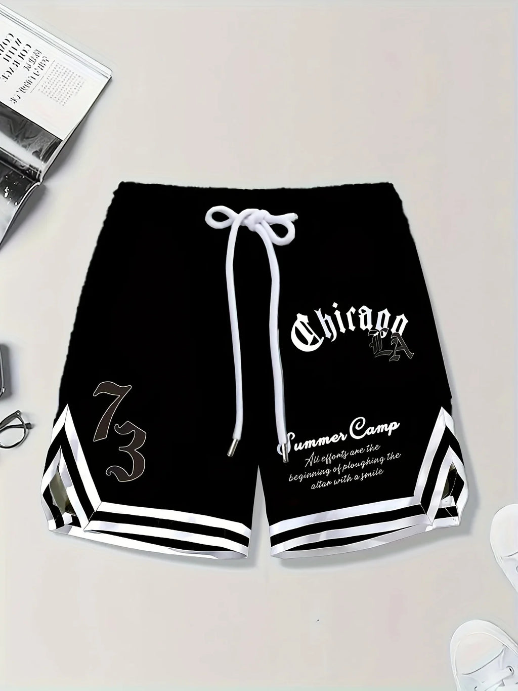 Summer 2025 new 3D digital printed digital 73 pattern casual, fashionable, soft, comfortable and lightweight men's shorts