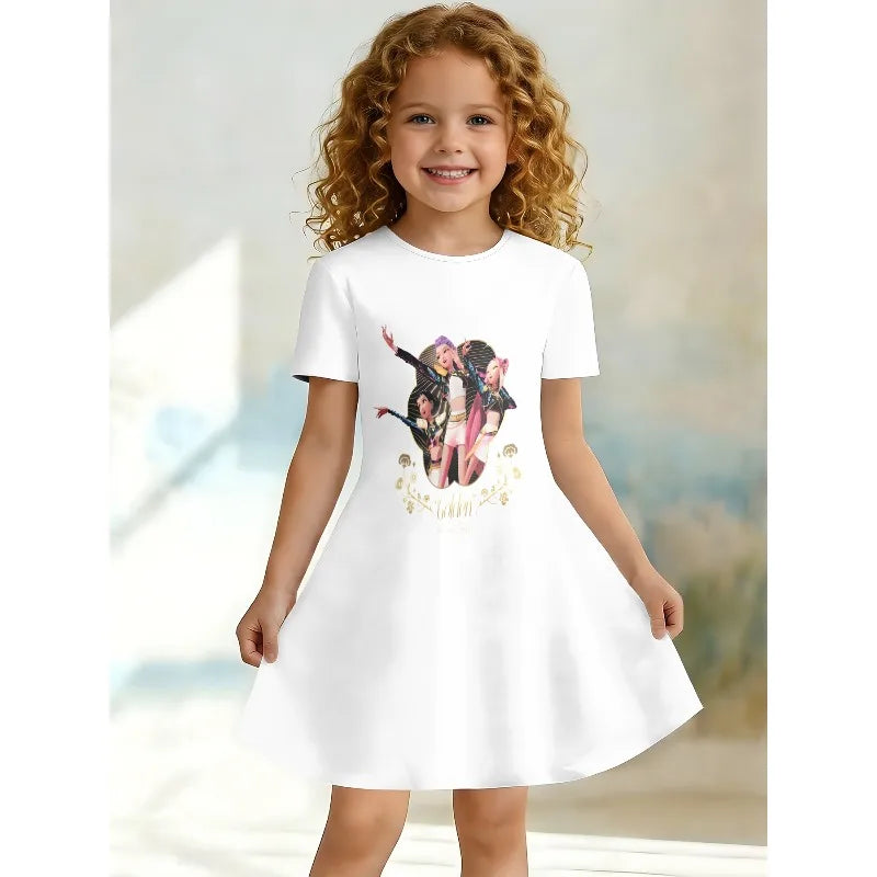 Girls' Casual White T-shirt Dress for Birthdays and Parties