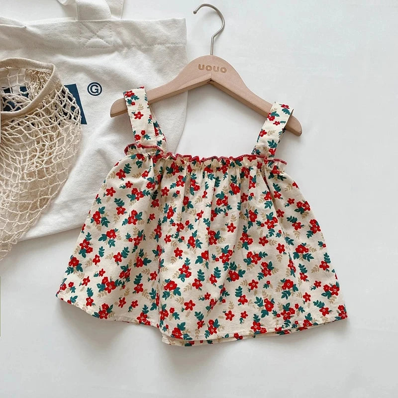 Floral Suspender Skirt and Shorts Set for Summer Girls
