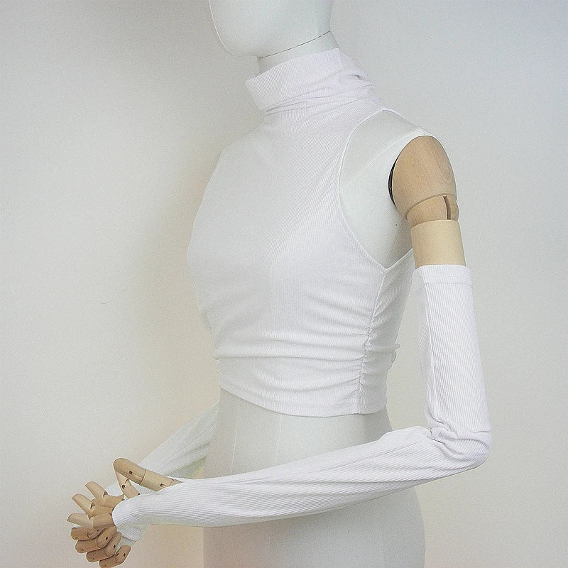 Y2k Women's Knitted Tank Top with Turtleneck and Pleats