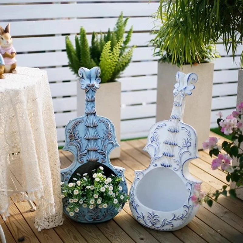 Modern Violin Planter Flower Pot for Balcony and Garden