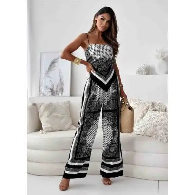 Chic Boho Print Spaghetti Strap Two Piece Set for Women
