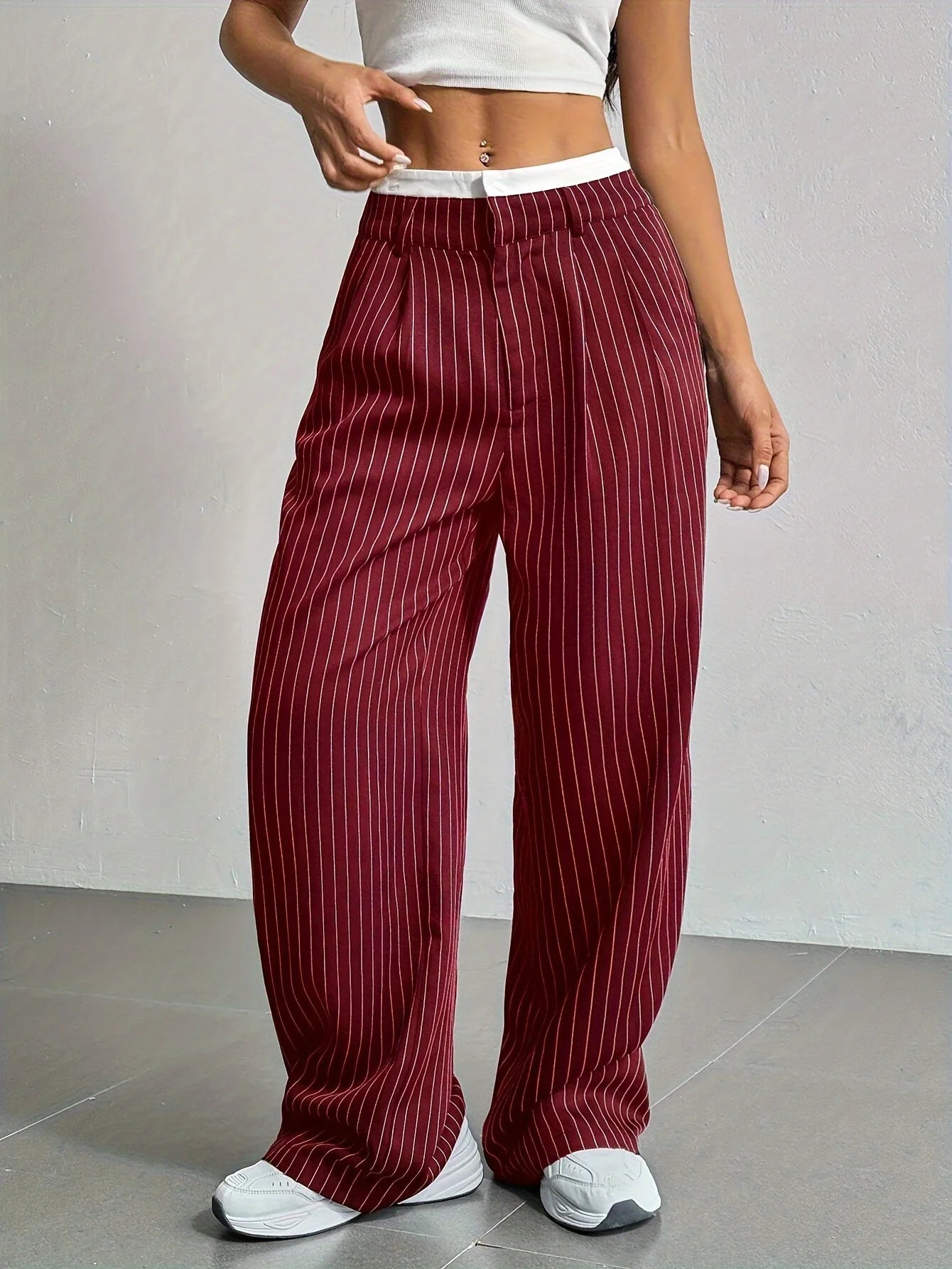 High Waist Striped Wide Leg Pants for Women by mandylandy