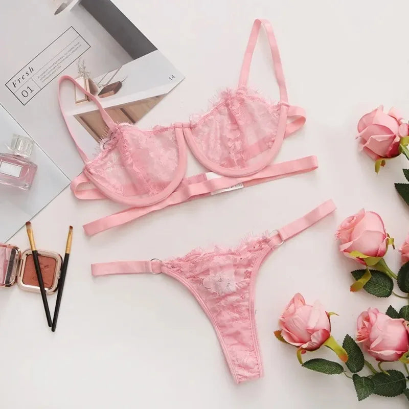 Lace Transparent Bra and Brief Set for Women by UXST