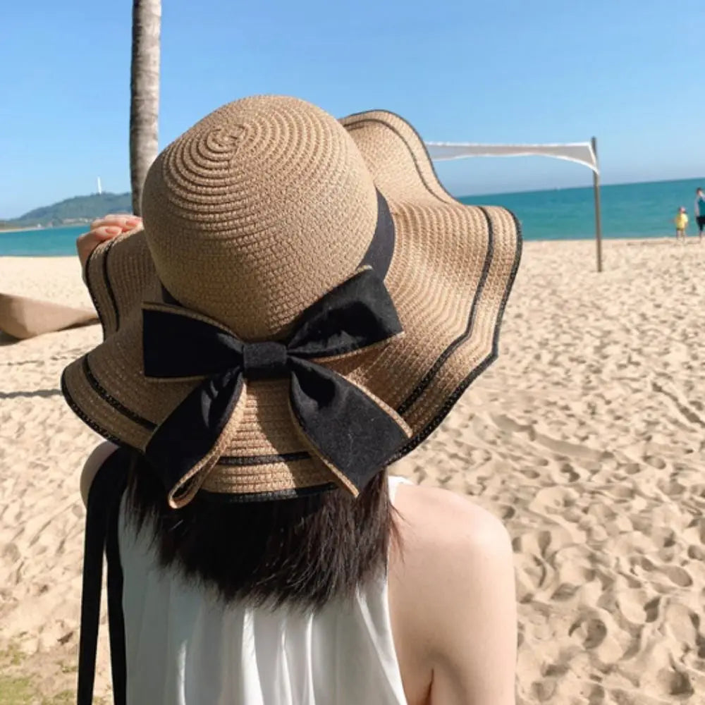 Women’s Casual Straw Sun Hat with Bowknot for Summer