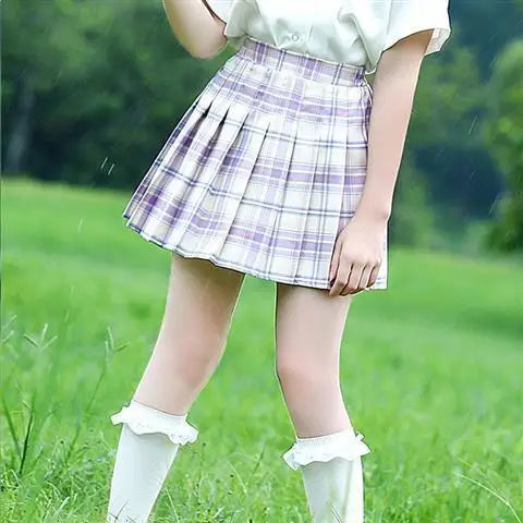 Vintage Plaid Pleated Skirt for Girls Ages 7-13