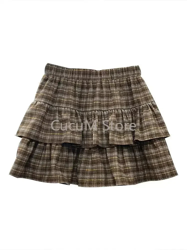 Japanese Y2k Ruffled Plaid Skirt for Women in Casual Style