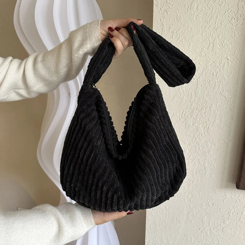 Corduroy Winter Tote Bag for Women Stylish Shoulder Bag