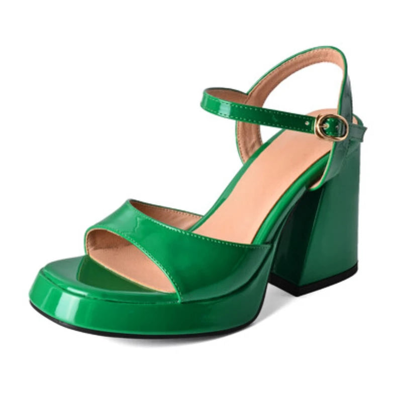 KNCOKAR Women's Microfiber Platform Sandals with Square Heels