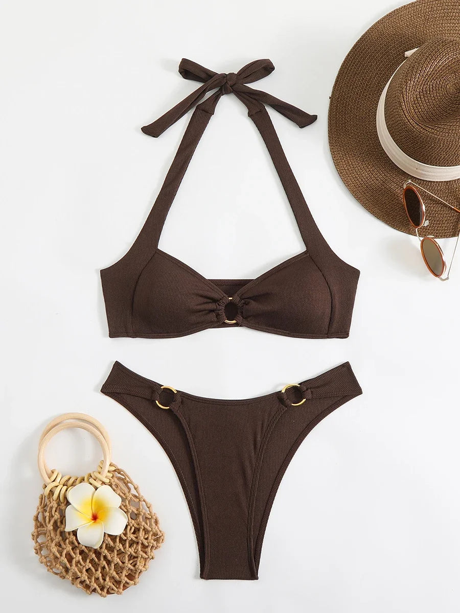 RUAON Women's Terylene Bikini Set with Bandeau Neckline