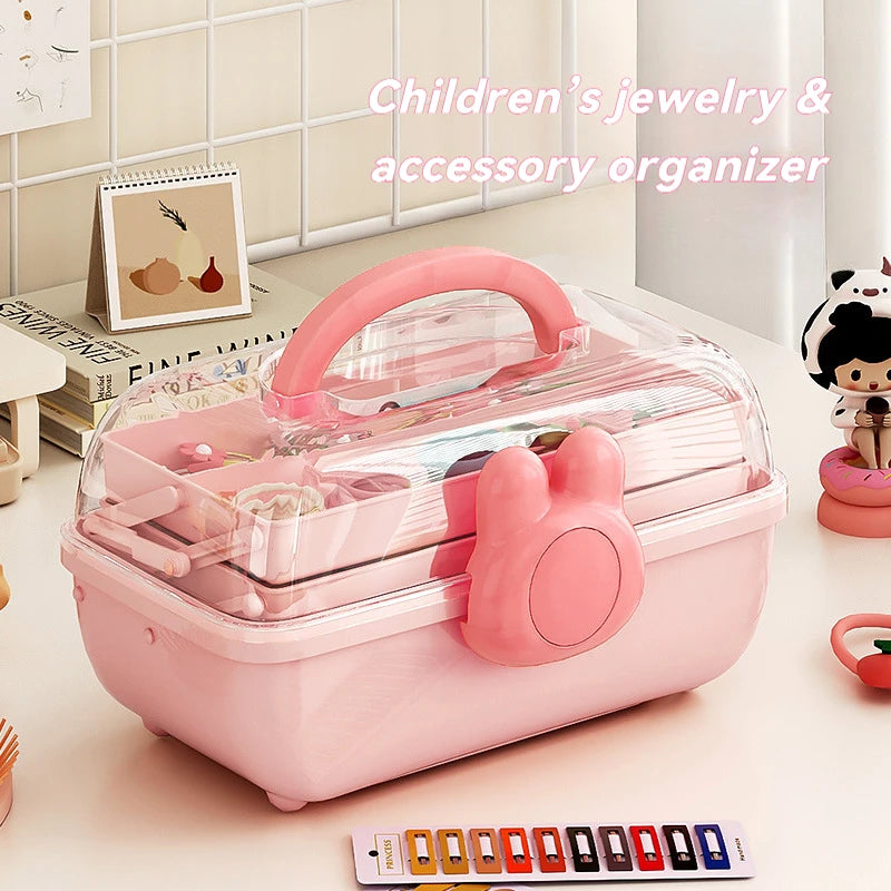 Cute Pink 3 Layer Jewelry Storage Box for Girls Accessories