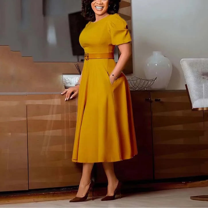 Professional Women's A Line Office Dress Mid Calf Polyester