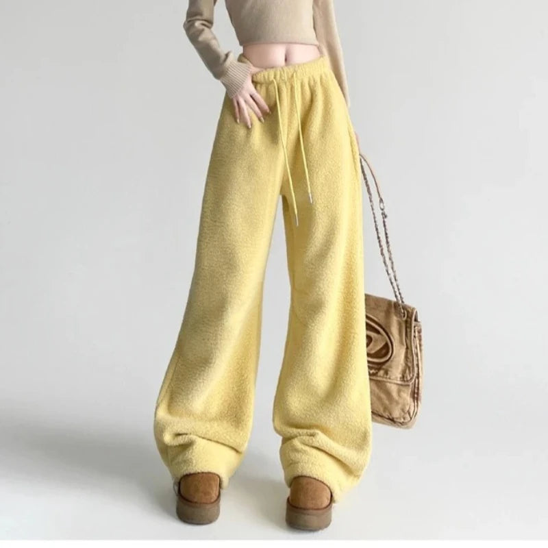 Women's High-Waist Wide-Leg Pants in Double-Sided Fleece