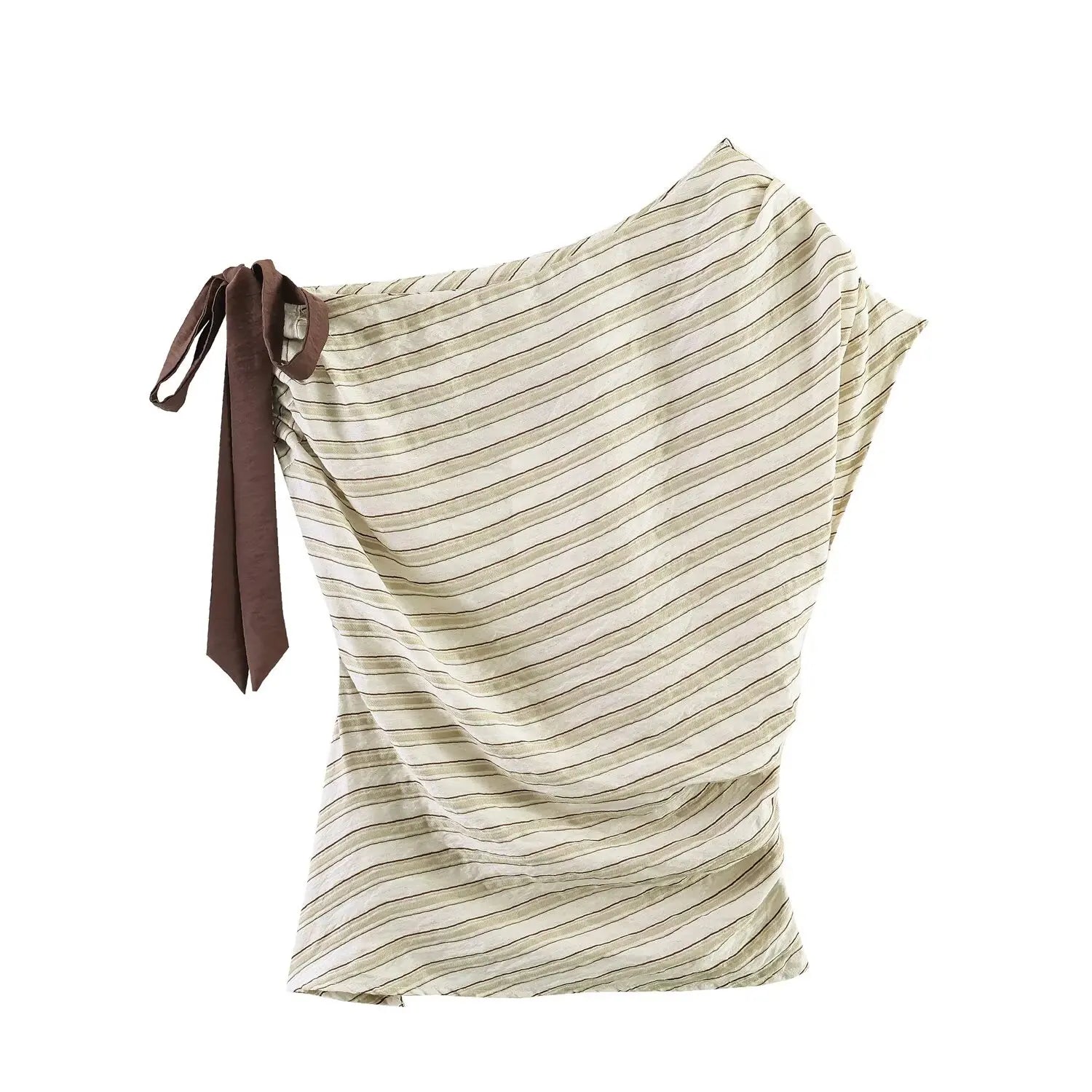 Women's Top T-Shirt 2026 Summer Fashion Casual Striped Bowknot Decoration Asymmetrical Sleeveless Elegant Unique Everyday Street